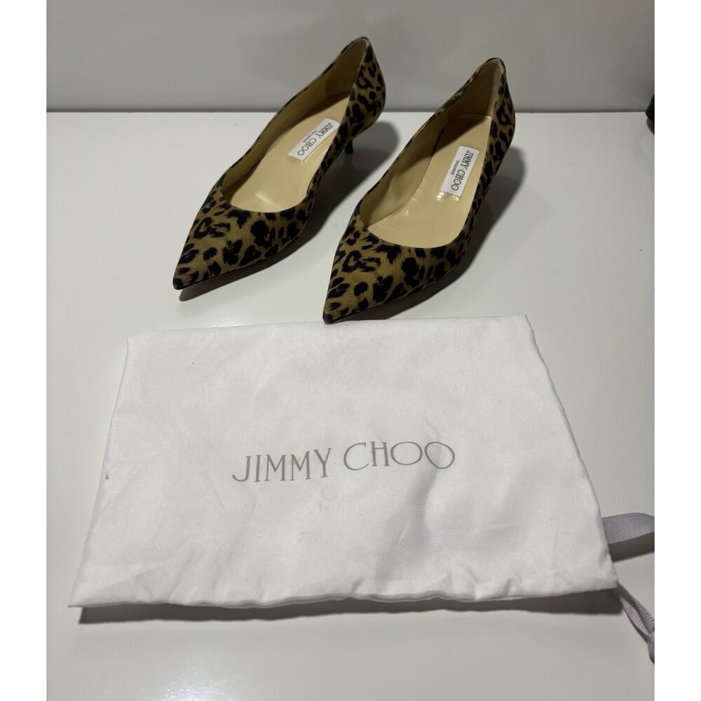 Jimmy Choo Leopard Print Kitten Heel Pumps Shoes Suede Professional Sz 38.5 - Picture 5 of 16